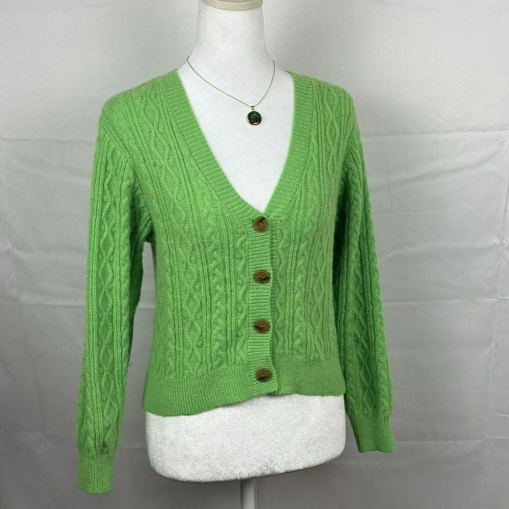 Lush Green Cable Knit Cropped Cardigan - S